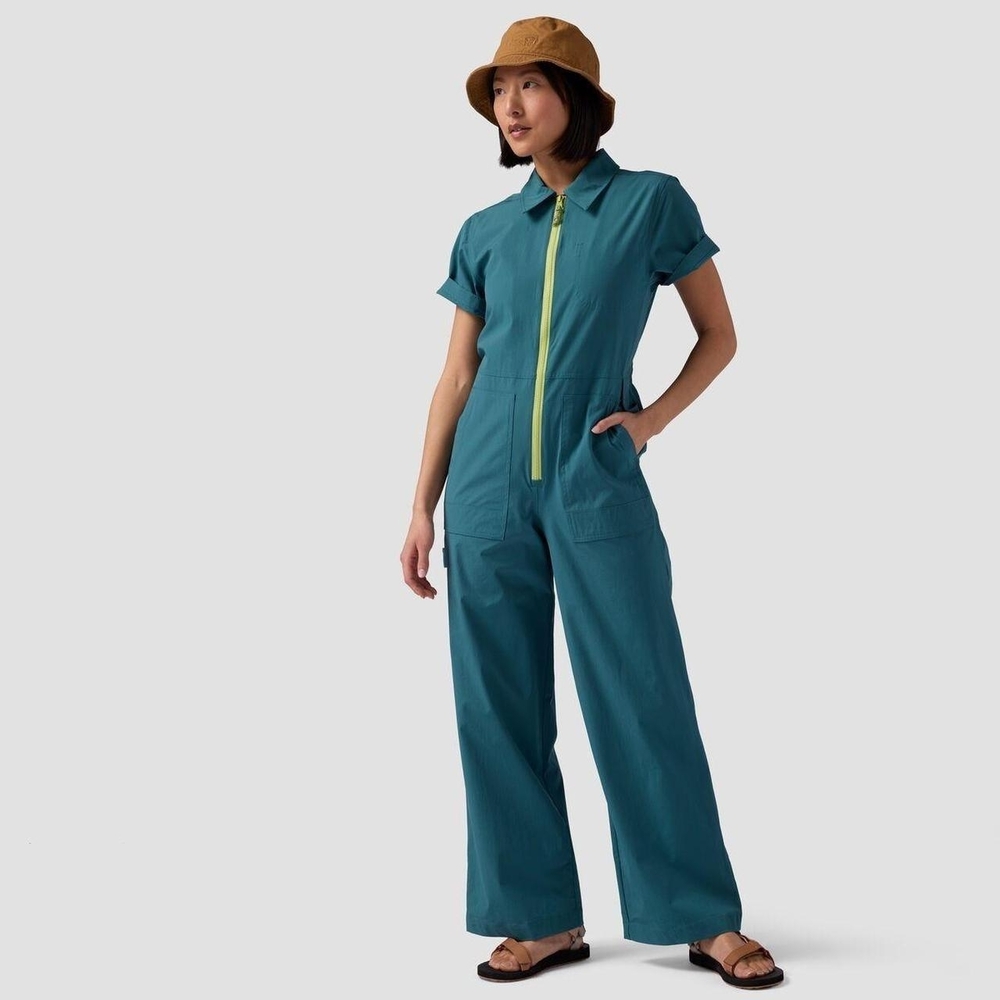 Teal Jumpsuit with Yellow Zipper NWOT, tailored to shorten legs